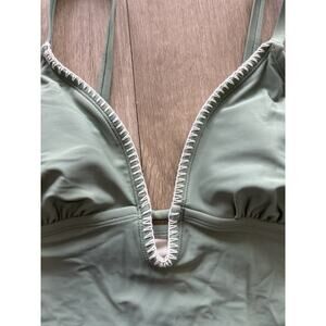 Kona Sol Women's Blanket Stitch High Leg One Piece Swimsuit, Green, Size M